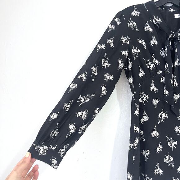 RE/DONE NWT Cowboy Horses Bow 100% Silk Crepe Mini Dress Size S - Picture 9 of 16
